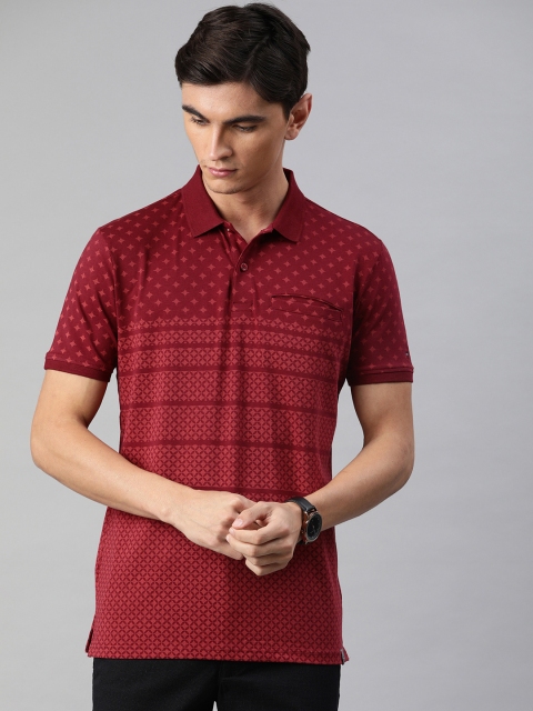 

Louis Philippe Sport Men Maroon Geometric Printed Polo Collar T-shirt