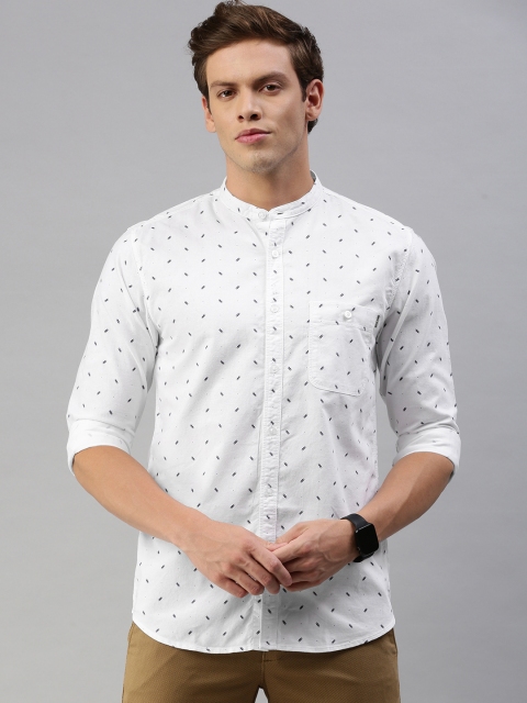 

Louis Philippe Jeans Men White & Navy Blue Super Slim Fit Printed Casual Shirt