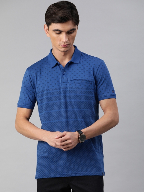 

Louis Philippe Sport Men Blue & Black Geometric Printed Polo Collar T-shirt