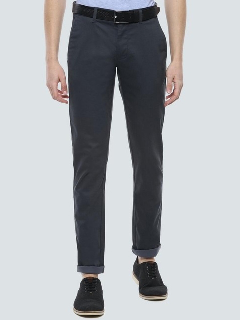 

Louis Philippe Sport Men Navy Blue Textured Slim Fit Low-Rise Regular Trousers