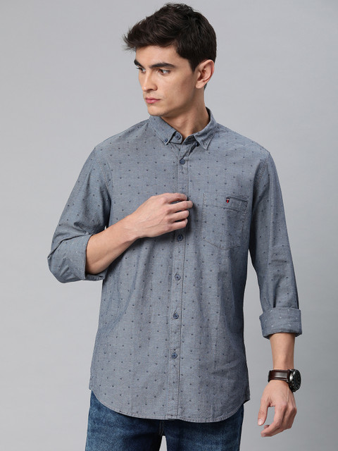 

Louis Philippe Jeans Men Grey Super Slim Fit Solid Casual Shirt