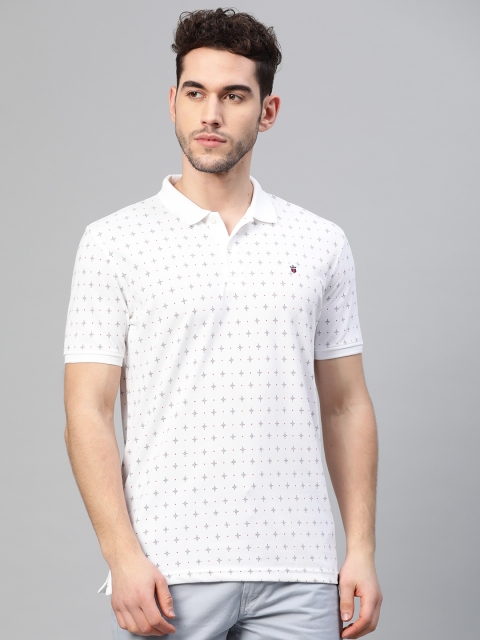 

Louis Philippe Sport Men White & Navy Blue Printed Polo Collar T-shirt