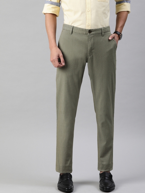 

Louis Philippe Sport Men Olive Green Slim Fit Self Design Regular Trousers