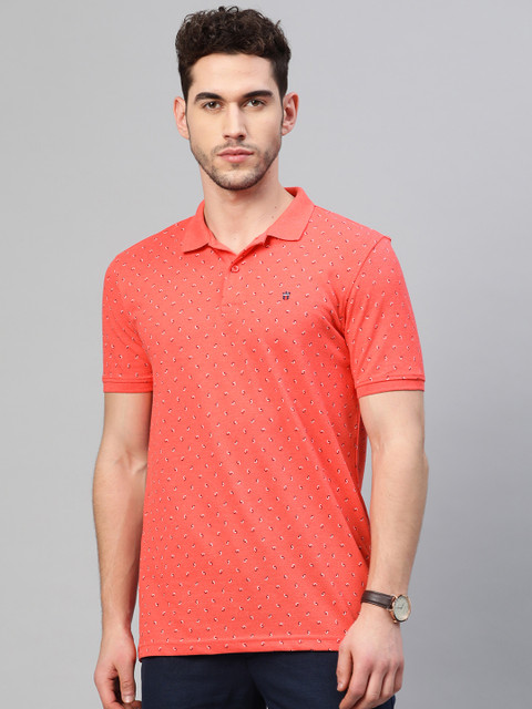 

Louis Philippe Sport Men Coral Red & Black Printed Polo Collar T-shirt