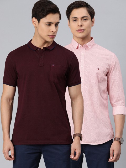 

Louis Philippe Sport Men Pack Of 2 Maroon & Pink Slim Fit Casual T-Shirt And Shirt