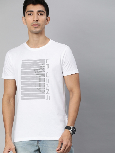 

Louis Philippe Jeans Men White Striped Round Neck T-shirt