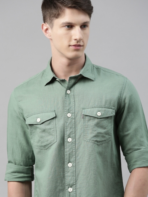 

Louis Philippe Jeans Men Green Slim Fit Solid Casual Shirt with Attached Hood