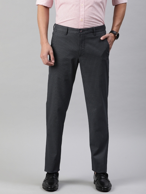 

Louis Philippe Sport Men Charcoal Grey & Black Slim Fit Checked Regular Trousers