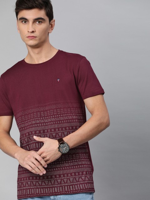 

Louis Philippe Jeans Men Maroon Printed Round Neck Pure Cotton T-shirt
