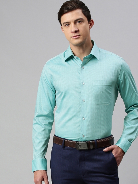 

Louis Philippe Men Turquoise Blue Regular Fit Printed Premium Cotton Formal Shirt