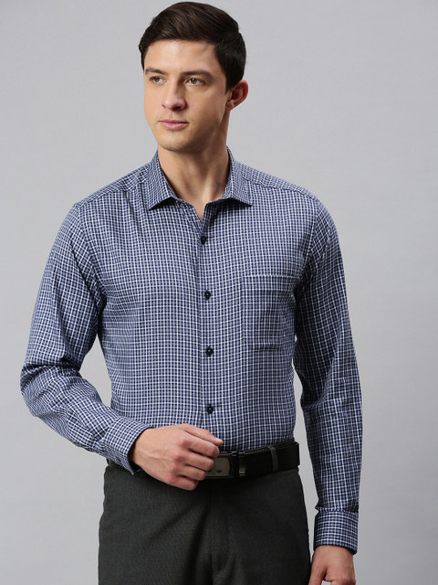

Louis Philippe Men Navy Blue & White Slim Fit Checked Formal Shirt