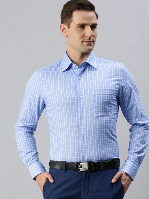 

Louis Philippe Men Blue Regular Fit Checked Cotton Formal Shirt