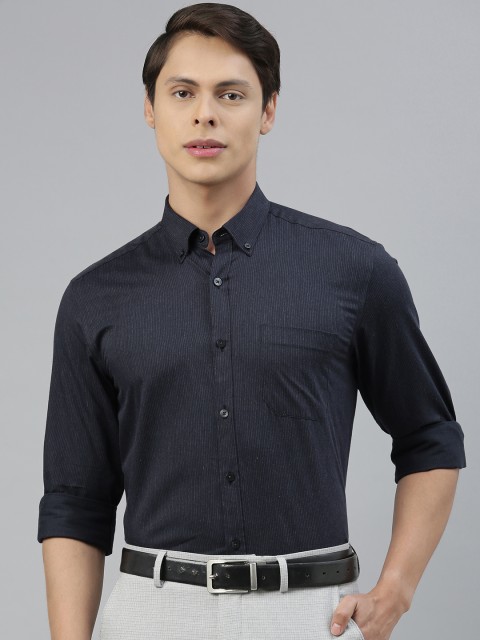 

Louis Philippe Men Navy Blue Slim Fit Striped Formal Shirt