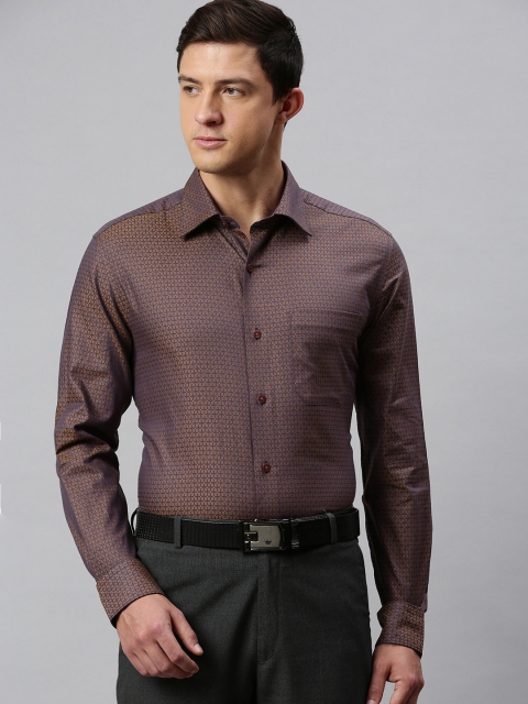 

Louis Philippe Men Mustard & Navy Blue Regular Fit Checked Formal Shirt