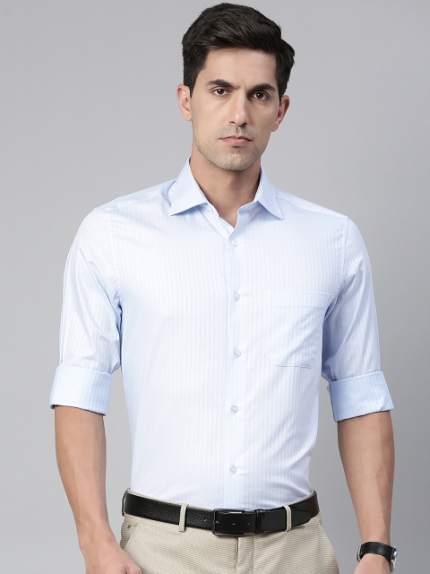 

Louis Philippe Men Blue & White Classic Regular Fit Striped Pure Cotton Formal Shirt