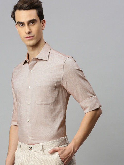 

Louis Philippe Men Beige Regular Fit Self Design Smart Casual Shirt