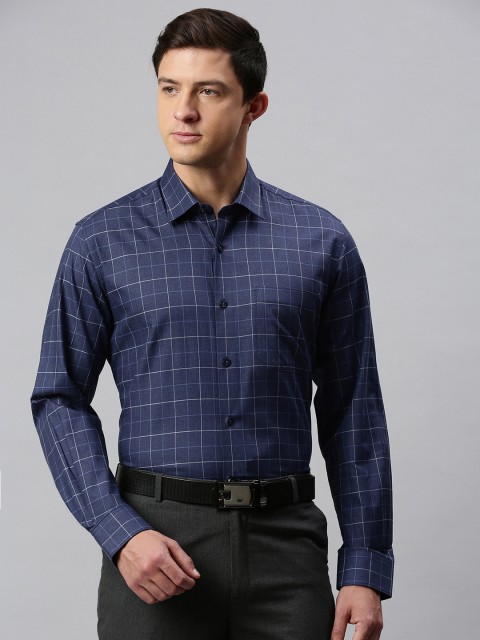 

Louis Philippe Men Navy Blue & White Slim Fit Checked Formal Shirt