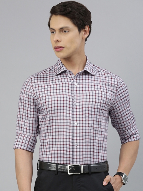 

Louis Philippe Men Grey & Maroon Classic Fit Checked Formal Shirt