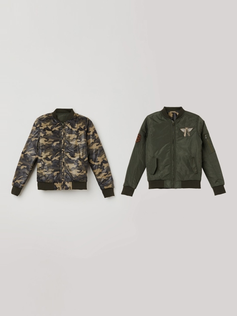 

Bossini Boys Olive Green Printed Reversible Bomber