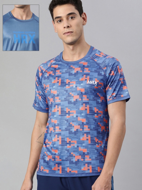 

HRX by Hrithik Roshan Men Blue Printed Training Tshirts