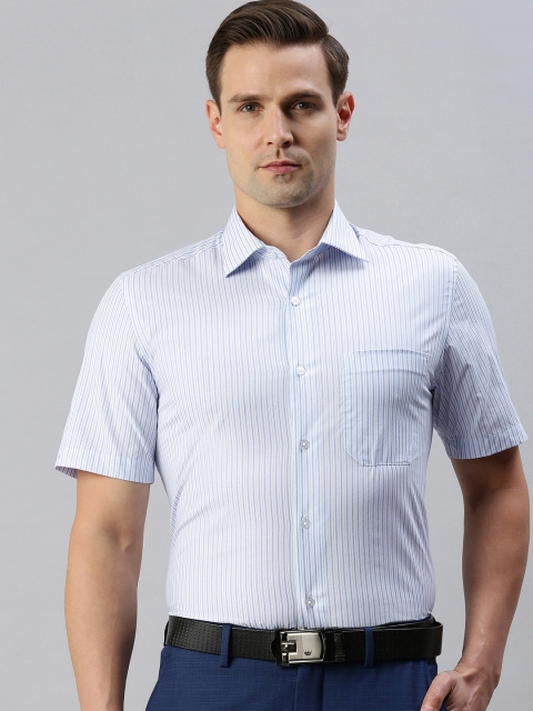 

Louis Philippe Men Blue & White Regular Fit Striped Premium Cotton Semiformal Shirt