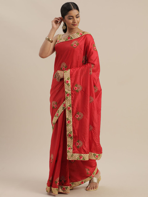 

Mitera Red Embroidered Kota Saree
