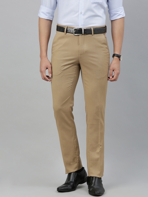 

Louis Philippe Men Beige Slim Fit Self Design Formal Trousers