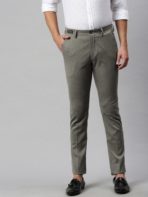 

Louis Philippe Men Grey Slim Fit Self Design Regular Trousers