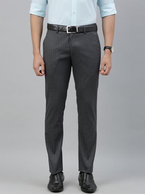 

Louis Philippe Men Charcoal & Blue Slim Fit Striped Formal Trousers