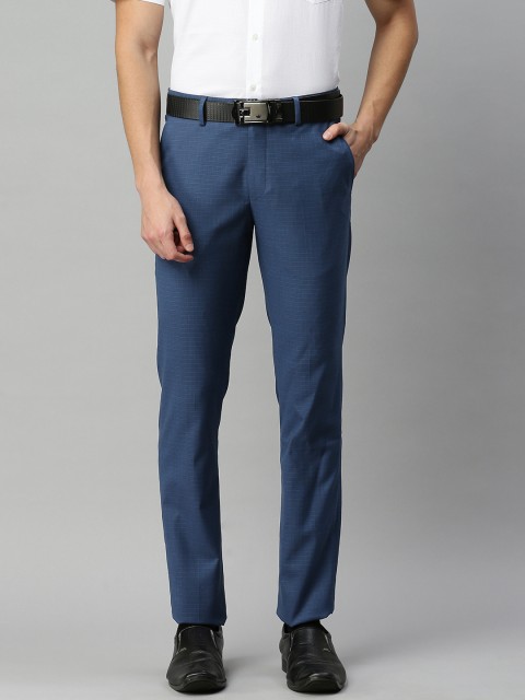 

Louis Philippe Men Blue Super Slim Fit Self-Checked Formal Trousers