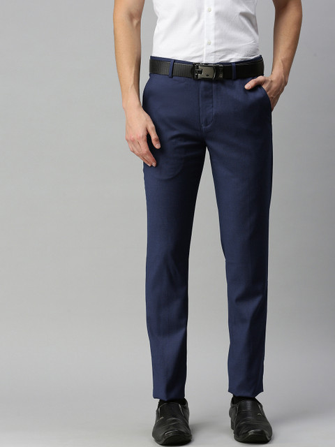 

Louis Philippe Men Navy Blue Super Slim Fit Self Design Formal Trousers