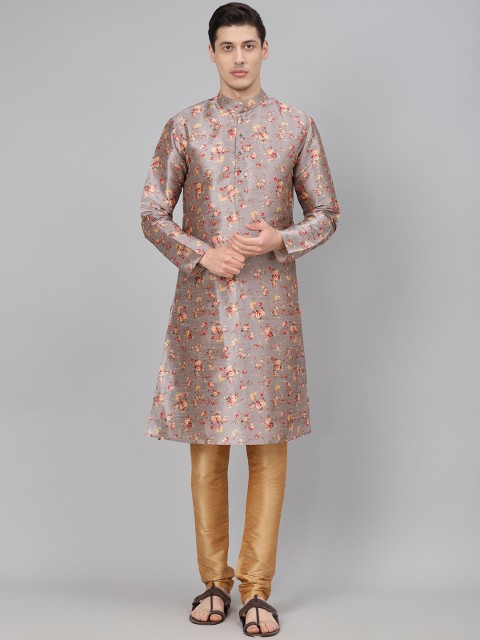 

Readiprint Fashions Men Grey & Beige Floral Print Kurta with Churidar