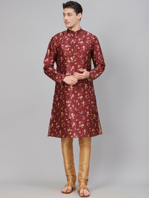 

Readiprint Fashions Men Maroon & Beige Floral Print Kurta with Churidar