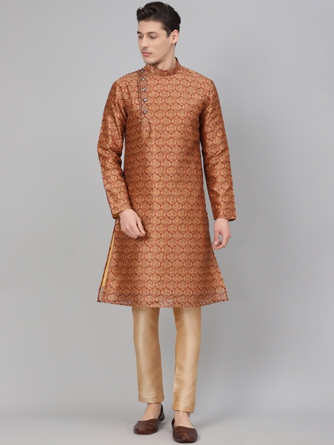 

Readiprint Fashions Men Brown & Beige Angrakha Printed Kurta with Churidar