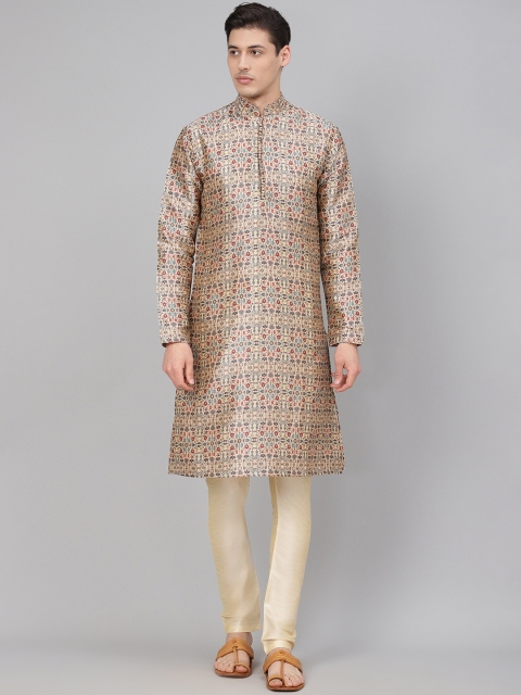 

Readiprint Fashions Men Beige & Blue Printed Kurta with Churidar
