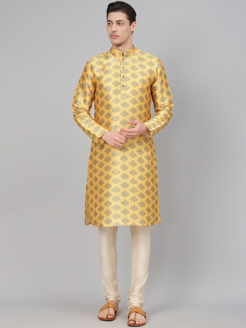 

Readiprint Fashions Men Yellow & Beige Printed Kurta with Churidar