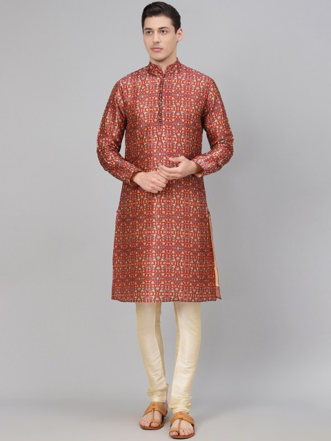 

Readiprint Fashions Men Maroon & Beige Printed Kurta with Churidar