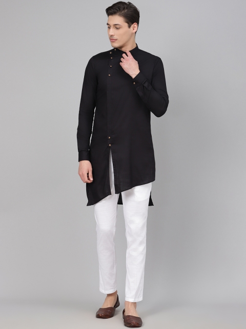 

Readiprint Fashions Men Black & White Solid Asymmetric Kurta with Trousers