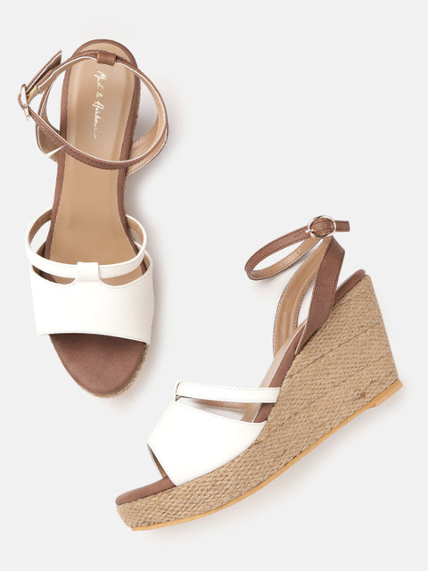 

Mast & Harbour Women White & Brown Colourblocked Detail Wedges