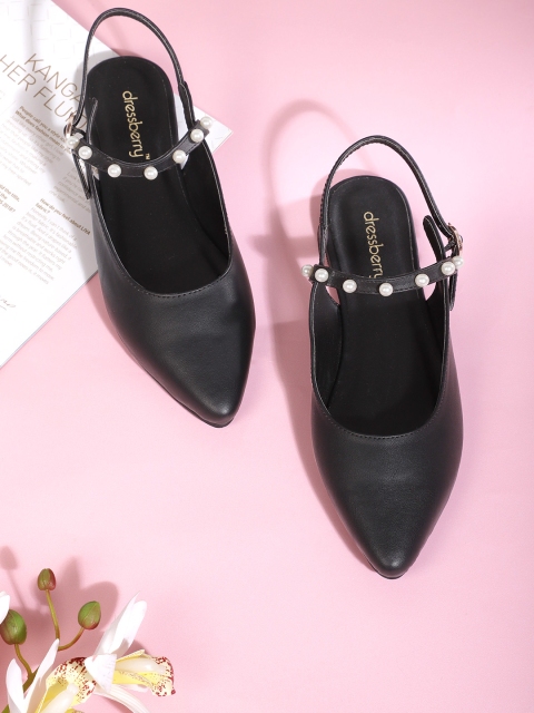 

DressBerry Women Black Solid Beaded Detail Mules