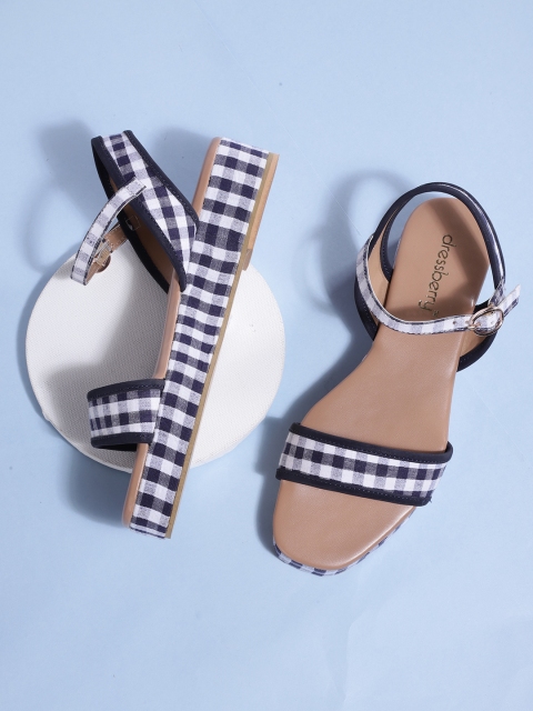 

DressBerry Women Navy Blue & White Self-Checked Flatforms
