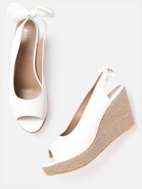 

Mast & Harbour Women White Solid Peep Toe Wedges with Bow Detail