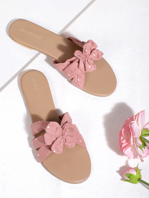 

DressBerry Women Pink & White Polka Dot Print Open Toe Flats