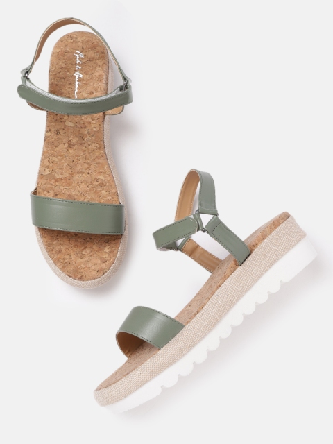 

Mast & Harbour Women Olive Green Solid Flatform Heels