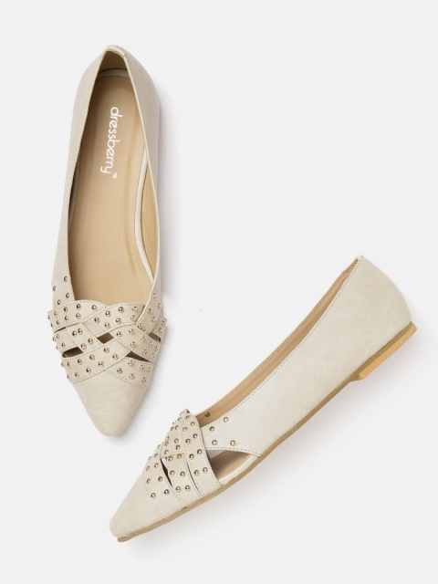 

DressBerry Women Off-White Embellished Ballerinas with Cut Out Detail