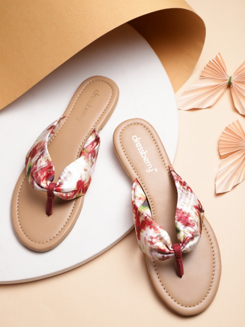 

DressBerry Women Off-White & Rust Red Printed Open Toe Flats