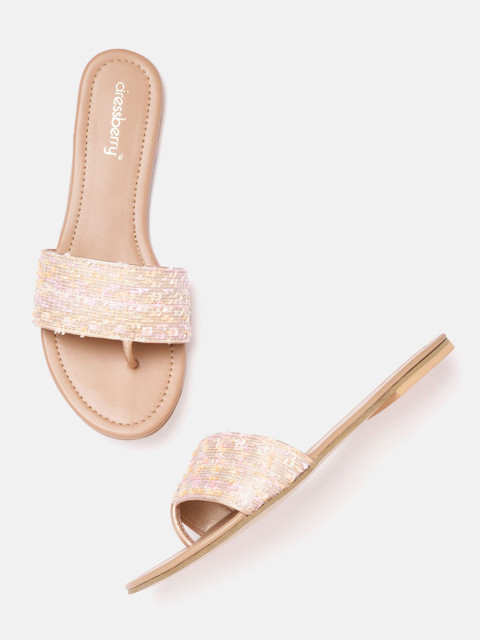 

DressBerry Women Beige & Pink Woven Design Open Toe Flats