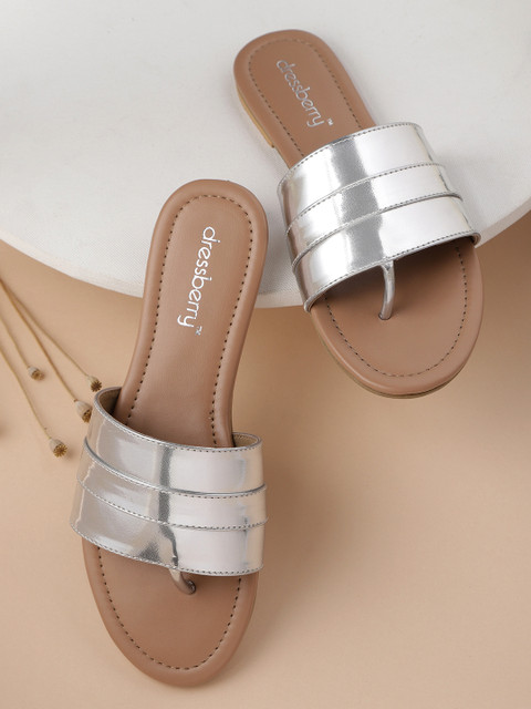 

DressBerry Women Silver-Toned Solid Open Toe Flats