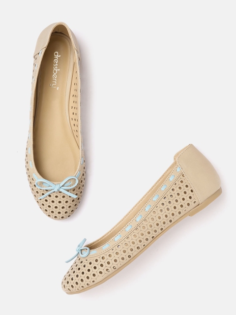 

DressBerry Women Beige Geometric Laser Cut Ballerinas with Bow Detail