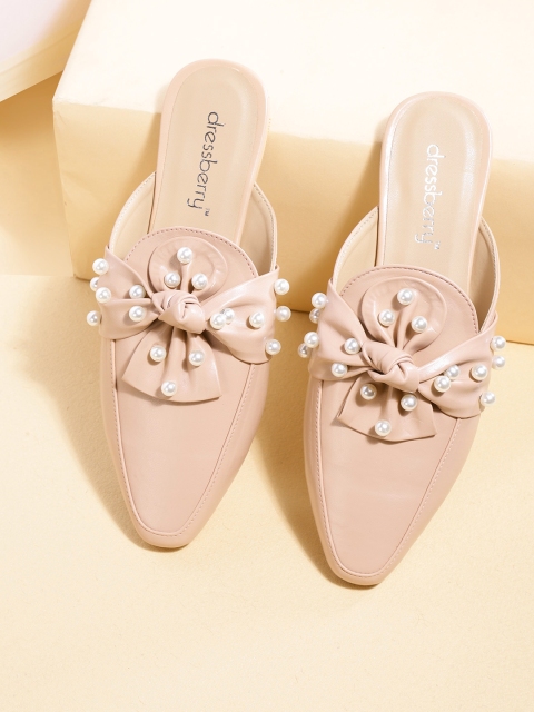 

DressBerry Women Dusty Pink Beaded Bow Detail Mules